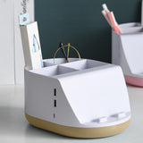 Maxbell Makeup Storage Holder Phone Charging Station Stationery Organizer Khaki