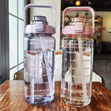 Maxbell Motivational Water Bottle with Carry Handle, Time Marker & Straw Black