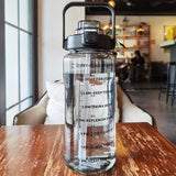 Maxbell Motivational Water Bottle with Carry Handle, Time Marker & Straw Black