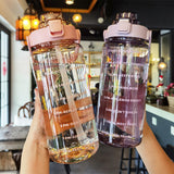 Maxbell Motivational Water Bottle with Carry Handle, Time Marker & Straw Blue