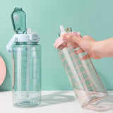 Maxbell Motivational Water Bottle with Carry Handle, Time Marker & Straw Blue