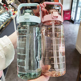 Maxbell Motivational Water Bottle with Carry Handle, Time Marker & Straw Blue