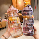 Maxbell Motivational Water Bottle with Carry Handle, Time Marker & Straw Blue