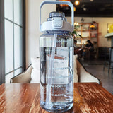 Maxbell Motivational Water Bottle with Carry Handle, Time Marker & Straw Blue