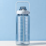 Maxbell Motivational Water Bottle with Carry Handle, Time Marker & Straw Blue