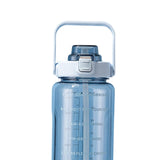 Maxbell Motivational Water Bottle with Carry Handle, Time Marker & Straw Blue
