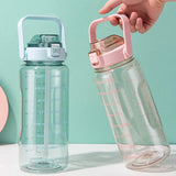 Maxbell Motivational Water Bottle with Carry Handle, Time Marker & Straw Purple