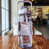 Maxbell Motivational Water Bottle with Carry Handle, Time Marker & Straw Purple