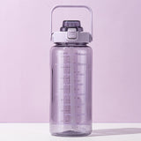 Maxbell Motivational Water Bottle with Carry Handle, Time Marker & Straw Purple