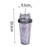 Maxbell Sequins Double Wall Tumbler Flash Powder Cup with Straw & Lid Black