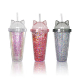 Maxbell Sequins Double Wall Tumbler Flash Powder Cup with Straw & Lid Black