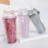 Maxbell Sequins Double Wall Tumbler Flash Powder Cup with Straw & Lid Black