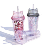 Maxbell Sequins Double Wall Tumbler Flash Powder Cup with Straw & Lid Black