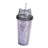 Maxbell Sequins Double Wall Tumbler Flash Powder Cup with Straw & Lid Black
