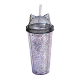 Maxbell Sequins Double Wall Tumbler Flash Powder Cup with Straw & Lid Black
