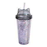 Maxbell Sequins Double Wall Tumbler Flash Powder Cup with Straw & Lid Black
