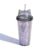Maxbell Sequins Double Wall Tumbler Flash Powder Cup with Straw & Lid Black