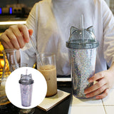 Maxbell Sequins Double Wall Tumbler Flash Powder Cup with Straw & Lid Black