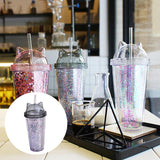 Maxbell Sequins Double Wall Tumbler Flash Powder Cup with Straw & Lid Black