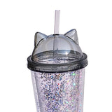 Maxbell Sequins Double Wall Tumbler Flash Powder Cup with Straw & Lid Black