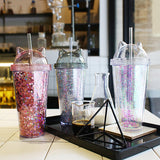 Maxbell Sequins Double Wall Tumbler Flash Powder Cup with Straw & Lid Clear