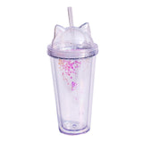 Maxbell Sequins Double Wall Tumbler Flash Powder Cup with Straw & Lid Clear