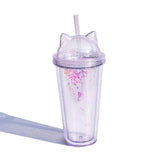 Maxbell Sequins Double Wall Tumbler Flash Powder Cup with Straw & Lid Clear