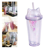 Maxbell Sequins Double Wall Tumbler Flash Powder Cup with Straw & Lid Clear