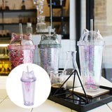 Maxbell Sequins Double Wall Tumbler Flash Powder Cup with Straw & Lid Clear