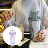 Maxbell Sequins Double Wall Tumbler Flash Powder Cup with Straw & Lid Clear