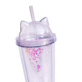 Maxbell Sequins Double Wall Tumbler Flash Powder Cup with Straw & Lid Clear