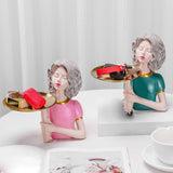 Maxbell Girl Figurine Decoration Storage Tray Resin for Home Desk Home Ornament Green