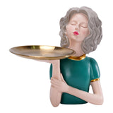 Maxbell Girl Figurine Decoration Storage Tray Resin for Home Desk Home Ornament Green