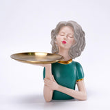 Maxbell Girl Figurine Decoration Storage Tray Resin for Home Desk Home Ornament Green