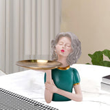 Maxbell Girl Figurine Decoration Storage Tray Resin for Home Desk Home Ornament Green