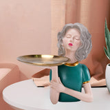 Maxbell Girl Figurine Decoration Storage Tray Resin for Home Desk Home Ornament Green