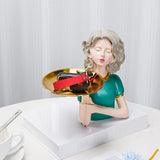 Maxbell Girl Figurine Decoration Storage Tray Resin for Home Desk Home Ornament Green