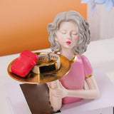 Maxbell Girl Figurine Decoration Storage Tray Resin for Home Desk Home Ornament Pink