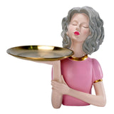 Maxbell Girl Figurine Decoration Storage Tray Resin for Home Desk Home Ornament Pink