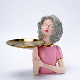 Maxbell Girl Figurine Decoration Storage Tray Resin for Home Desk Home Ornament Pink
