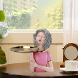 Maxbell Girl Figurine Decoration Storage Tray Resin for Home Desk Home Ornament Pink