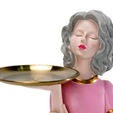Maxbell Girl Figurine Decoration Storage Tray Resin for Home Desk Home Ornament Pink