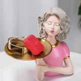 Maxbell Girl Figurine Decoration Storage Tray Resin for Home Desk Home Ornament Pink