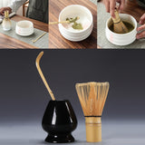 Maxbell Matcha Set Ceramics Matcha Whisk Holder Matcha Ceremony Kit Bamboo Whisk Black