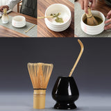 Maxbell Matcha Set Ceramics Matcha Whisk Holder Matcha Ceremony Kit Bamboo Whisk Black
