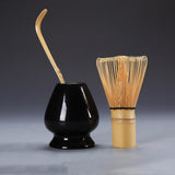 Maxbell Matcha Set Ceramics Matcha Whisk Holder Matcha Ceremony Kit Bamboo Whisk Black