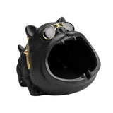 Maxbell Novelty Cartoon Dog Ashtray Windproof Storage Box, Ceramic Dog Statue Black