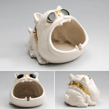 Maxbell Novelty Cartoon Dog Ashtray Windproof Storage Box, Ceramic Dog Statue White