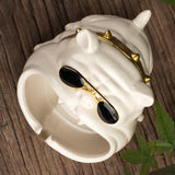 Maxbell Novelty Cartoon Dog Ashtray Windproof Storage Box, Ceramic Dog Statue White