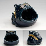 Maxbell Novelty Cartoon Dog Ashtray Windproof Storage Box, Ceramic Dog Statue Blue